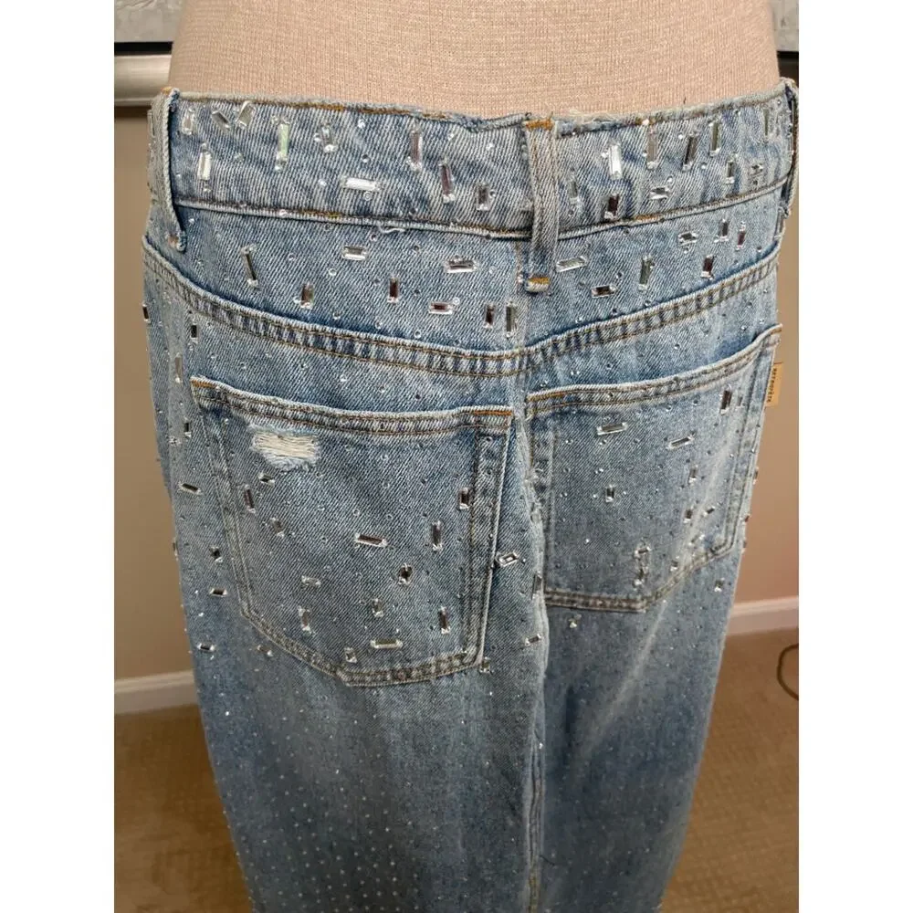 RETROFETE Palermo Sequin Embellished Denim Maxi Skirt Size 32
